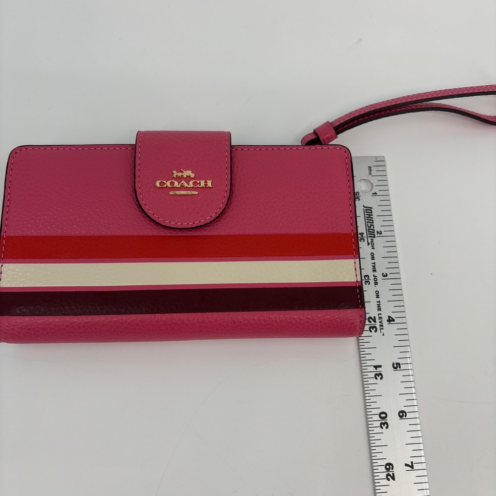 Coach Wristlet Wallet Womens Pink Red Striped Pebbled Leather C3363 - Picture 3 of 10